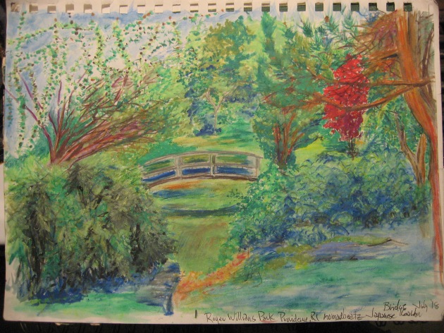 Bridge – Faber Castell watercolor 2nd version same view – pencil progression of the Japanese Tea Garden in Roger Williams Park, Providence, Rhode Island