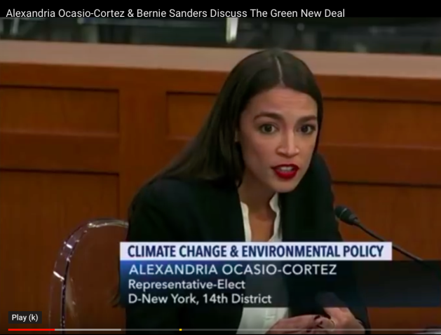 Alexandria Ocasio-Cortez,  Rep D-NY,  the Green New Deal with Bernie Sanders, global warming, Climate Change, Environmental Policy